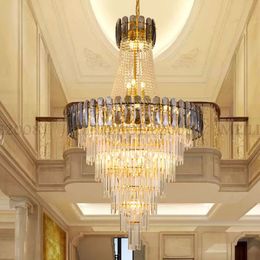 Post Modern Luxury Large Crystal LED Chandelier Pendant Lamp For Duplex Villa Staircase Dining Living Room Hotel Hall Project European Bedroom Round Lights
