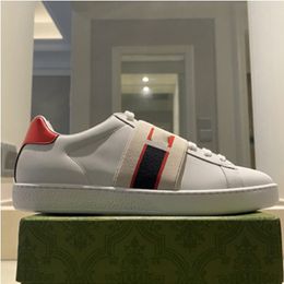 Italian Bee Embroidered Leather Casual Shoes for Men and Women - White flat sole sneakers with Green and Red Stripe Design, Tiger and Snake Print - Perfect for Couples - MLK00029