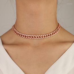 Chains Drop 38cm Rose Gold Color Full Cz Miami Cuban Link Chain Sparking Women Hip Hop Bling Choker Wedding Necklace