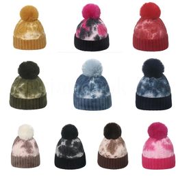 Women Men Winter Gradient Colour warmth cap adult all-match tie-dye Woollen knit hat DD767