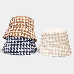 Ins Houndstooth Coarse Pattern Fisherman Hat Female Thick Warm Bucket Hat Women Autumn Winter Casual Basin Hat
