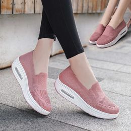 Women Wedge Sneakers Outdoor Air Cushion Sports Shoes Lightweight Breathable Fashion Slip-on Socks Footwear Female Swing Shoes 211014