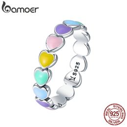 925 Sterling Silver Heart Finger Ring for Girl Women Stackable Silver Rings with Mini Hearts Trendy Party Jewellery