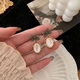 Women's Earrings Gold Opal Bow Earrings For Women Korean Vintage Geometry Metal Earrings 2021Trendy Fashion Jewellery Gift Elegant