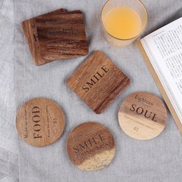 Mats & Pads Square Round Wood Mug Coasters Non-Slip Insulation Bowl Mat Wooden Placemat Tea Coffee Bar Cup Table Pad Drink Desktop