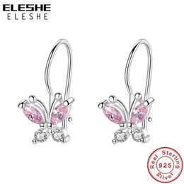 Children Real 925 Sterling Silver Pink Butterfly Animal Lovely Stud For Girls Crystal CZ Earrings Jewelry