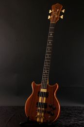 Custom Alembic Brown Ash 4 Strings Electric Bass Guitar Neck Through Body, 5 pliesNeck, Gold Hardware, Abalone Inlay