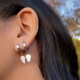 Silver Colour Double Heart Charm Drop Earrings for Women Girl Stainless Steel Simple Geometric Couple Lovers Gifts Oorbellen