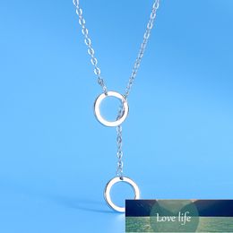925 Sterling Silver Double Circle Geometric Pendant Necklace Fashion Clavicle Chains Statement Necklace Women Jewellery S-N307