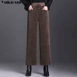 thick warm fleece Corduroy Pants Women Wide Leg High Waist Trousers Winter Casual Long Harajuku Streetwear 210608