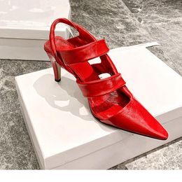 Spring Summer Women's Shoes Pointed Toe Hollow Sandals Women Fashion Soft Leather Stiletto Heels Ladies Black Red Dress