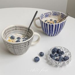 Mugs 330Ml Shaped Coffee Cup With Golden Handle Hand-Painted Creative Ceramic Mug Tea Milk Oatmeal Birthday Gift Christmas