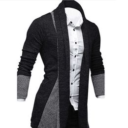 Men's sweater knitted Long Sleeve Colour Block Patchwork Knitted Winter Loose Plus Size Coat Cardigan Y0907