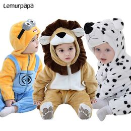 Anime Infant Baby Rompers Clothes 0-3Y Toddler Boy Girl born Cartoon Onesie Pyjamas Zipper Flannel Warm Costume 211022