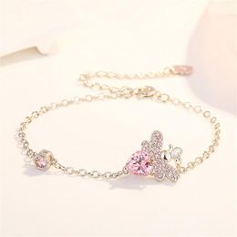 Charm Bracelets Fashion Gold Plated Bracelet Bangle Pink Bee With Shiny ZIrconia For Women Girlfriend Gift Luxury Jewellery JTZ010SL