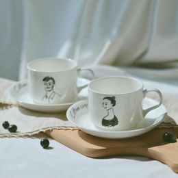 Bone China Man Ma'am Head Portrait Coffee Mug Saucers Suit Afternoon Mugs Teacup Lovers Cups Tazas Copos &