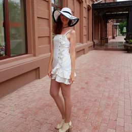 Women's Summer Solid Colour White Dress Cotton White Suspender Sleeveless Single Piece Flounced Casual Dress For Summer 210422