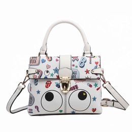2021 eye theme doodle cartoon cute fashion casual large ey lock small square bag cross-body bag handbag lady bag