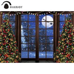 Party Decoration Allenjoy Christmas Night Background French Window Trees Glitter Lights Bell Winter Year Snowy Santa Backdrop Pocall