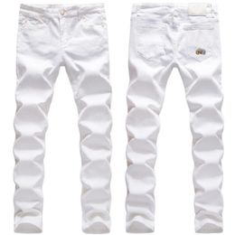 Solid White Ripped Jeans Men Classic Retro Mens Beauty Women Print Skinny Jean Brand Elastic Denim Pants Trousers Casual Slim Fit