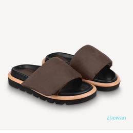 Designer di moda da donna in pelle Sunset sandalo piatto scivolo da uomo piscina cuscino pantofola imbottitura in nylon lettera stampata comfort mulo