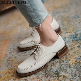 ALLBITEFO large size:34-41 genuine leather thick heels women shoes brand high heels office ladies shoes women high heel shoes 210611