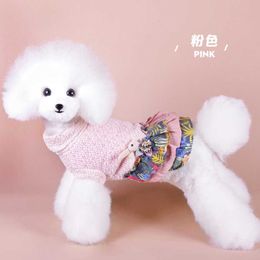 New Autumn Winter Pet Cat Dress Sweater Floral Design Skirt Teddy Bichon Hiromi VIP Schnauzer Yorkshire Small Dog Clothes