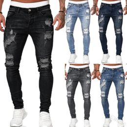 Mens Jeans Hip Hop Black Blue Cool Skinny Ripped Stretch Slim Elastic Denim Pants Large Size For Male Casual jogging jean