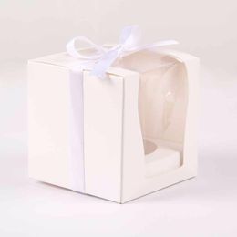 2021 Wholesale- Gift Box Paper Craft 9*9*9cm Single Cupcake Boxes With Insert and Ribbon Bow Wedding Supplies