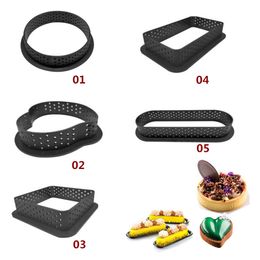 Baking Moulds Tart Rings Mousse Circle Cutter French Dessert DIY Cake Mould Heat-Resistant Perforated Non Stick Bakeware XBJK2202