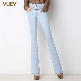 Women high waist small flare jeans fashion slim long stretchy for spring summer denim S to 5XL light and dark blue 210708