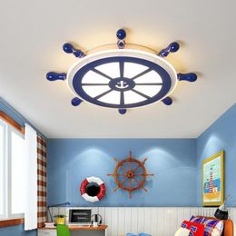 Ceiling Lights Kid's Blue Sailing Lamp Lighting Children Room Led Light Fixtures Dining Bedroom Wood Bamboo