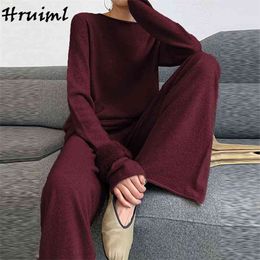 Two-piece Leisure Home Comfort Women Two Piece Outfits Fashion Loose Solid Color Elastic Waist Casual Clothes for Fall 210513