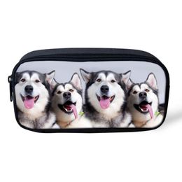 Cosmetic Bag Women Animal Husky Dog Children Pencil Pen Case 3D Custo Make Up Zipper Pouch Girls Storage Bags & Cases