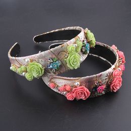 Vintage Luxury Big Flower Rhinestone Headband Hairband Headdress For Women