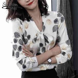 women fashion shirt long sleeves spring loose bow print blouses plus size 5XL s tops and 2064 50 210521