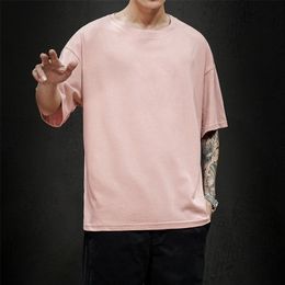 Summer Men's T Shirt Fashion Solid T Shirt Mens Oversized Hip Hop Short Sleeve Casual Cotton Mens Streetwear Top Tees 210722