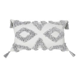 Pillow Case U2JC Grey White Tufted Tassel Morocco Boho Geometric Clover Cushion Cover