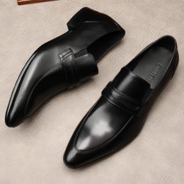Casual Oxford Shoes Men Brogues Shoes Genuine Leather Suit Slip On Business Wedding Pointed Toe Formal Italian Dress Shoe Lofers