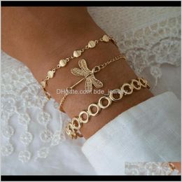 Link, Chain Jewelrybohemia Multilayer Dragonfly Chains Bracelets Set Gold Color Geometric Circle Bangle For Women Fashion Jewelry 14793 Drop