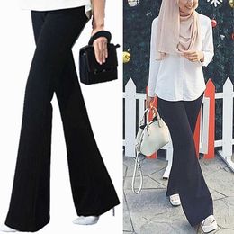 Black Elegant Office Lady OL Elastic Waist Flare Hem Pants Casual Solid Minimalist Palazzo Pants Summer Women Pants Trousers Q0801