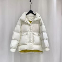 Stand Collar Women's Down jacket Short Fashion Winter Bread Coat Female White Duck Casual Wild Clothing 210913