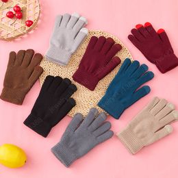 Winter Gloves For Women Men Touch Screen Gloves Warm Mittens Solid Cotton Warm Thick Knitted Five Fingers Gloves Christmas Gifts