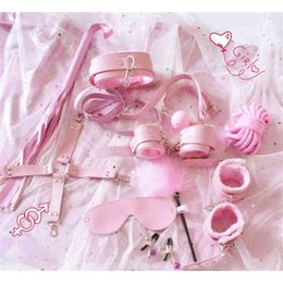 10pcs Sex Toys Exotic Accessories Erotic BDSM Bondage Set Handcuffs nipple clamps Whip Rope Sex Products For Couple women Y201118