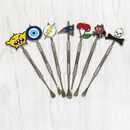 100pcs Stainless steel iron wax dabber tool smoking jar tools titanium dab nail for wax with Cartoon Badge atomizer vaporizer pen glass oil rigs DHL