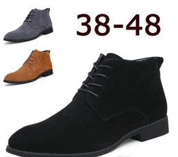 2022 Ankle Boots for Men Business Chukka Mens Boots High new Casual Shoes Outdoor Leather Mens Winter Shoes Male Black Grey