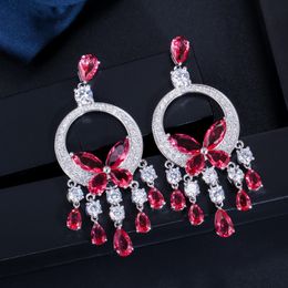 European and American Fashion Crystal Tassel Earrings For Lady Brand Design Butterfly Circle Dangler Luxury Jewelry With CZ