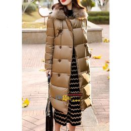 Big fox fur collar white goose down jacket women's autumn and winter new super long thickened windbreaker