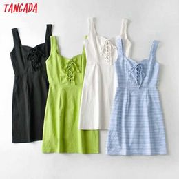 Tangada Fashion Women Lace Up Strap Dress Sleeveless Backless Female Casual Dress 2QI6 210609