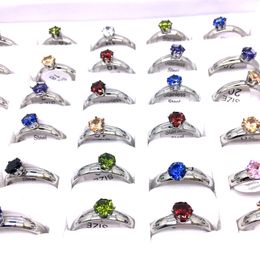 Wholesale 36PCs/LOT Women's Ring 4mm Silver Gold Stainless Steel Colorful Zircon Stone Fashion Jewelry Rings Wedding engagement Party Gifts